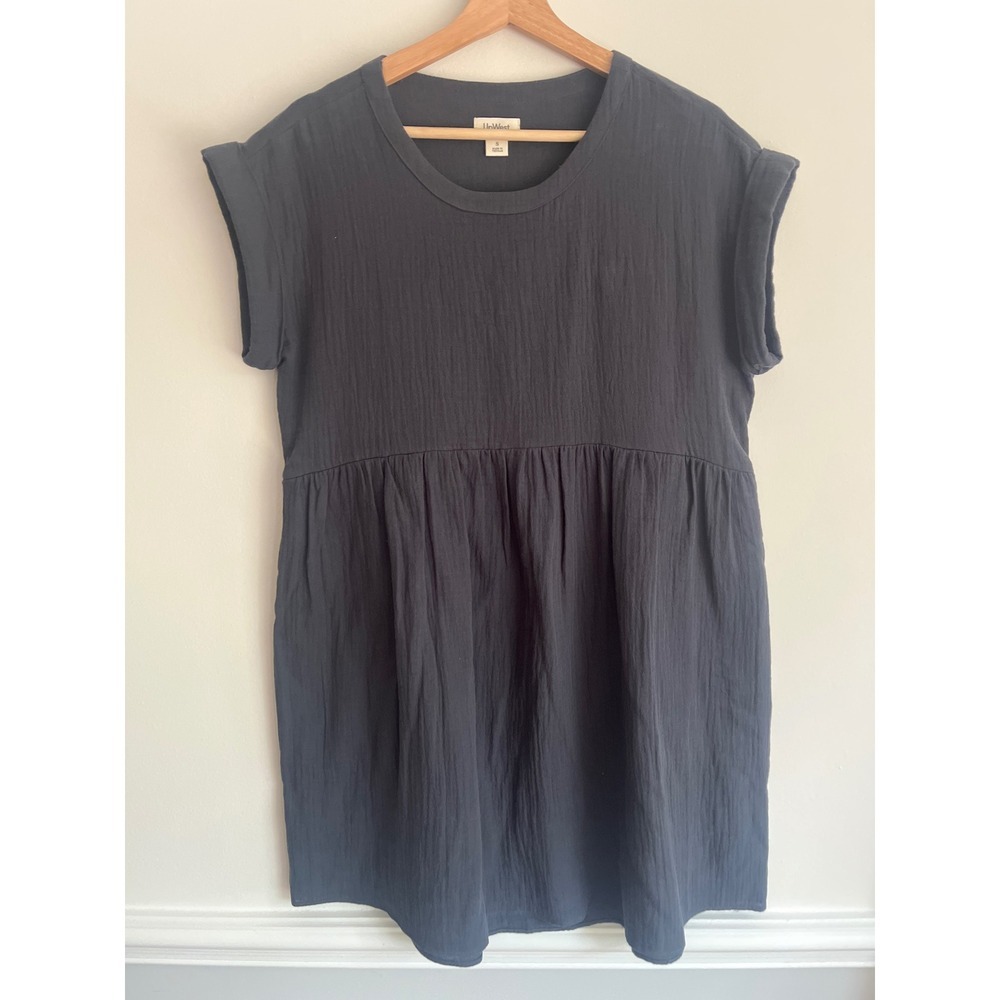 Upwest Organic Cotton Gauze Mini Dress Short Sleeve Size Small Gray